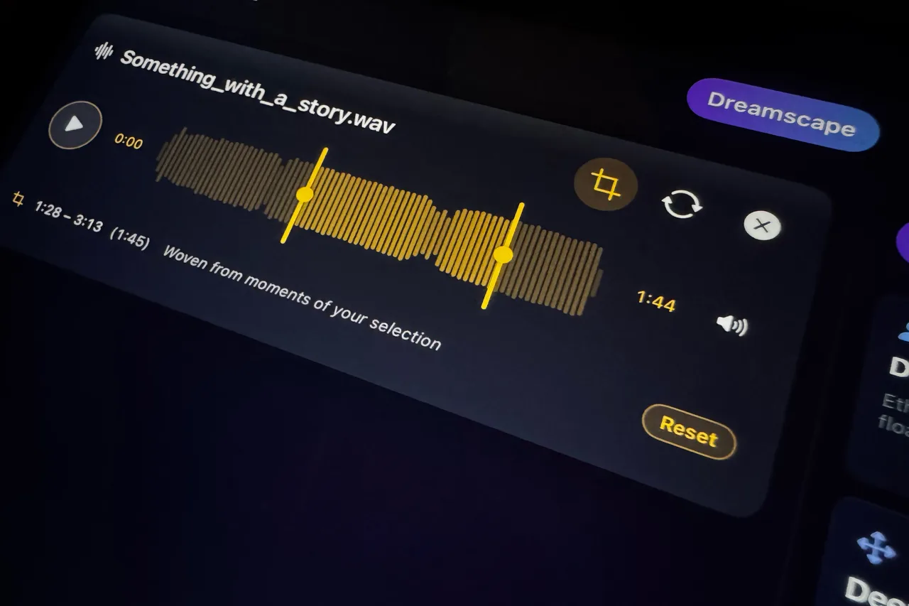 The 1.14 sample region on the iPad: the part of the source that gets stretched, and each generation picks different moments inside it.